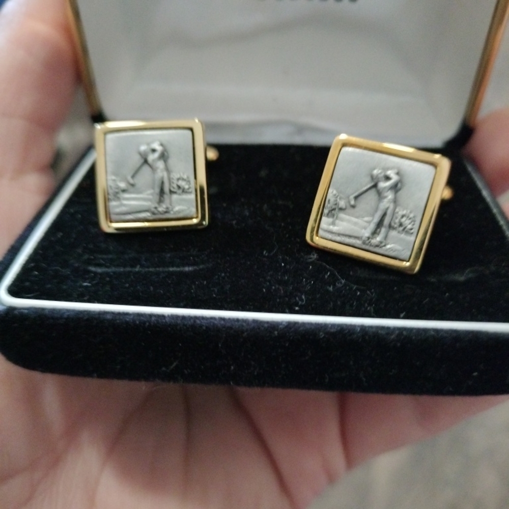 Gold and Silver Golf Cufflinks By Swank
